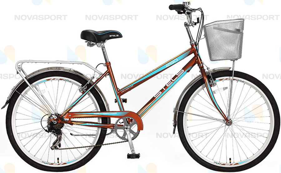 Велосипед Stels Navigator 26" 250 Lady Золотистый/Бирюзовый (с корзиной)