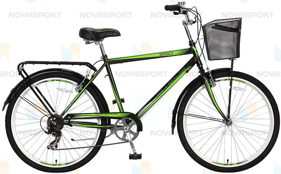Велосипед Stels Navigator 250 Gent 26 (2016) Темно-зеленый/Салатовый (с корзиной)