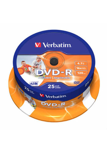 Диск DVD-R Verbatim 4,7Gb 16x Cake Box Printable (25шт) 43538