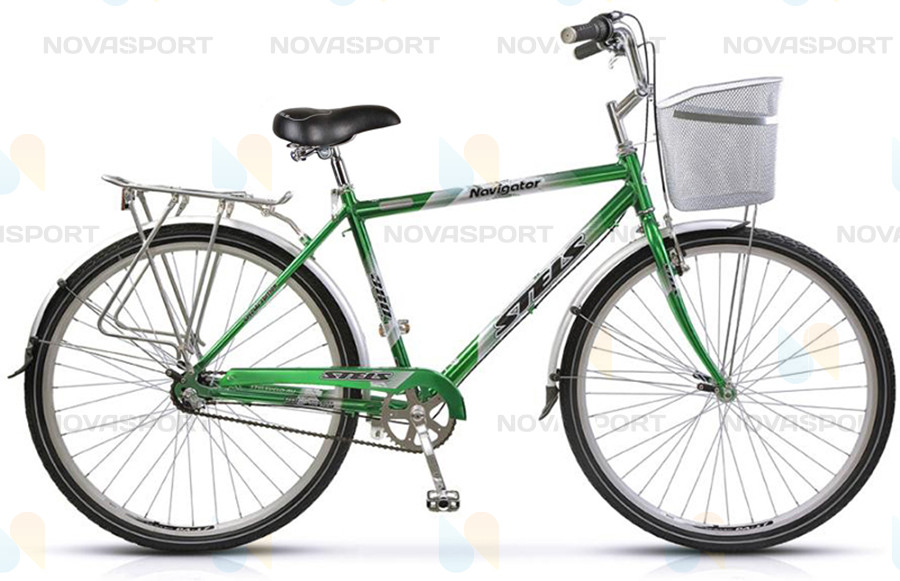 Велосипед Stels Navigator 380 Gent 28 (2016) Черный/Зеленый (с корзиной)