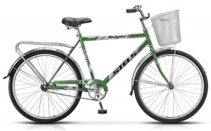 Велосипед Stels Navigator 26" 210 Gent V010 Темно-зеленый/Салатовый (с корзиной)